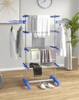 4-Tier Adjustable Clothes Airer with Wheels – Blue & Silver - image 2