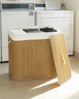 144L 3-Compartment Bamboo Laundry Hamper with Lid – Brown - image 2