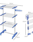 3-Tier Adjustable Clothes Airer with Wheels – Blue & Silver - image 3