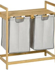 Bamboo Double Laundry Hamper with 2 Removable Bags & 2 Shelves – Natural - image 1