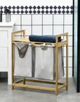 Bamboo Double Laundry Hamper with 2 Removable Bags & 2 Shelves – Natural - image 2