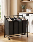 108L 4-Compartment Rolling Laundry Sorter with Handles – Black - image 2