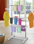 3-Tier Stainless Steel Clothes Airer with Wheels – White & Silver - image 2