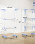 4-Tier Foldable Clothes Drying Rack with Wheels – Blue & White - image 3