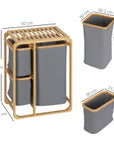 Bamboo 3-Bag Laundry Sorter with Open Shelf – Grey & Natural - image 3