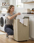 50L Foldable Rolling Laundry Hamper with Lid & Removable Bag – Brown - image 2
