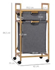 Bamboo Double Laundry Hamper with 2 Removable Bags, Shelf & Wheels – Natural & Grey - image 3