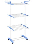 4-Tier Foldable Clothes Drying Rack with Wheels – Blue & White - image 1