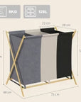 129L Foldable 3-Compartment Laundry Sorter with Bamboo Frame – Multicolour - image 3