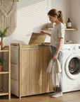 120L Bamboo Laundry Hamper with Lid, 2 Removable Bags & Side Pockets – Natural - image 2