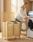 64L Bamboo Double Laundry Hamper with Lid – Natural & Cream - image 4