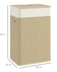 72L Bamboo Laundry Hamper with Lid, Removable Liner & Handles – Beige & Cream - image 3