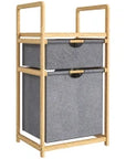 Bamboo Double Laundry Hamper with 2 Sliding Bags & Slatted Shelf – Natural - image 1