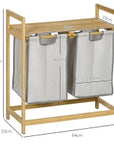 Bamboo Double Laundry Hamper with 2 Removable Bags & 2 Shelves – Natural - image 3