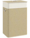 72L Bamboo Laundry Hamper with Lid, Removable Liner & Handles – Beige & Cream - image 1