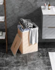 70L Foldable Bamboo Laundry Hamper with Lid & Removable Liner – Natural - image 2