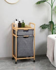 Bamboo Double Laundry Hamper with 2 Removable Bags, Shelf & Wheels – Natural & Grey - image 2