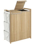 120L Bamboo Laundry Hamper with Lid, 2 Removable Bags & Side Pockets – Natural - image 1