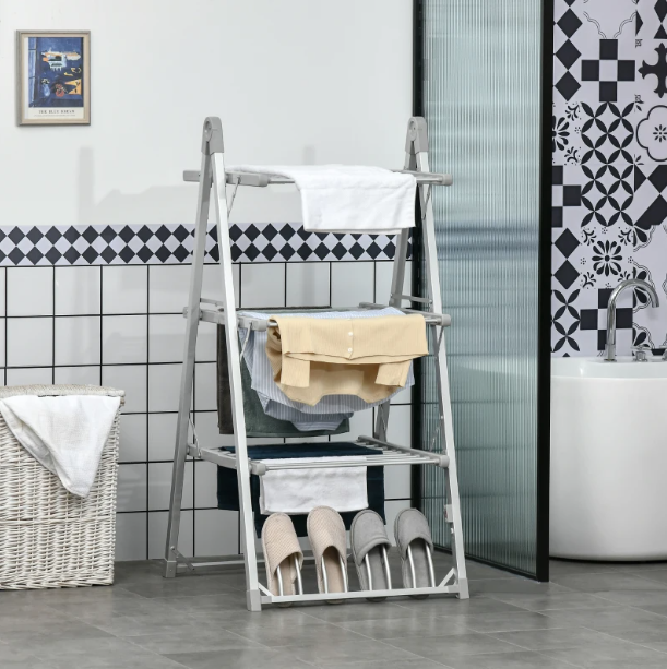 HOMCOM 3-Tier Heated Clothes Airer 300W with Shoe Rack - Silver - image 2
