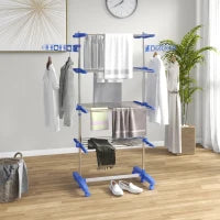 4-Tier Adjustable Clothes Airer with Wheels – Blue & Silver - image 2