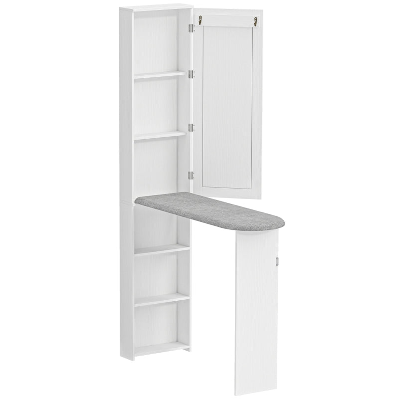 Foldable Mirror Ironing Cabinet with 6 Compartments – White, 107cm - image 1