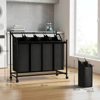 108L 4-Compartment Rolling Laundry Sorter with Handles – Black - image 3