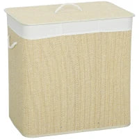 144L 3-Compartment Bamboo Laundry Hamper with Lid – Cream - image 1