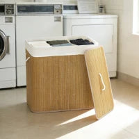 144L 3-Compartment Bamboo Laundry Hamper with Lid – Brown - image 2