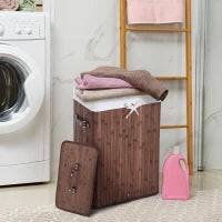70L Foldable Bamboo Laundry Hamper with Lid & Removable Liner – Brown - image 2