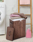 70L Foldable Bamboo Laundry Hamper with Lid & Removable Liner – Brown - image 2
