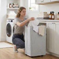 50L Foldable Rolling Laundry Hamper with Lid & Removable Bag – Grey - image 2