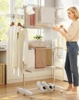 4-Tier Stainless Steel Clothes Airer with Wheels – White & Silver - image 2
