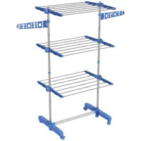 3-Tier Adjustable Clothes Airer with Wheels – Blue & Silver - image 1