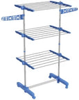3-Tier Adjustable Clothes Airer with Wheels – Blue & Silver - image 1