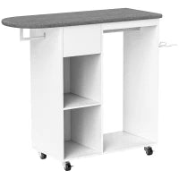 Mobile Ironing Station with Drawer, Clothes Rails & Storage – White - image 1