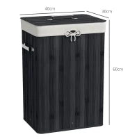 Foldable Bamboo Laundry Hamper with Lid & Removable Liner – Black - image 3