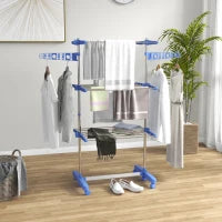 3-Tier Adjustable Clothes Airer with Wheels – Blue & Silver - image 2