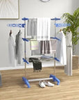 3-Tier Adjustable Clothes Airer with Wheels – Blue & Silver - image 2