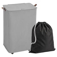 50L Foldable Rolling Laundry Hamper with Lid & Removable Bag – Grey - image 1