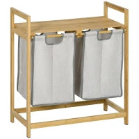 Bamboo Double Laundry Hamper with 2 Removable Bags & 2 Shelves – Natural - image 1