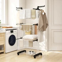 4-Tier Foldable Clothes Drying Rack with Wheels – Black & Silver - image 2