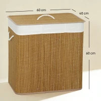 144L 3-Compartment Bamboo Laundry Hamper with Lid – Brown - image 3