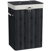 Foldable Bamboo Laundry Hamper with Lid & Removable Liner – Black - image 1