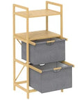Bamboo Double Laundry Hamper with 2 Sliding Bags & Open Shelves – Natural - image 1