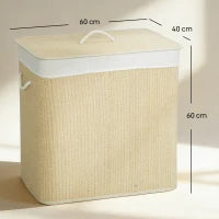 144L 3-Compartment Bamboo Laundry Hamper with Lid – Cream - image 3