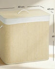 144L 3-Compartment Bamboo Laundry Hamper with Lid – Cream - image 3