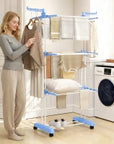 4-Tier Foldable Clothes Drying Rack with Wheels – Blue & White - image 2