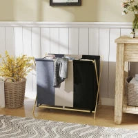 129L Foldable 3-Compartment Laundry Sorter with Bamboo Frame – Multicolour - image 2