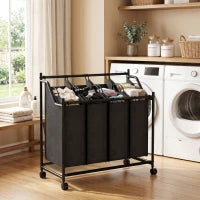 108L 4-Compartment Rolling Laundry Sorter with Handles – Black - image 2