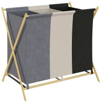 129L Foldable 3-Compartment Laundry Sorter with Bamboo Frame – Multicolour - image 1